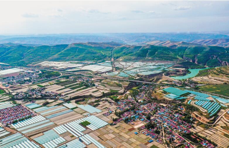 隆德县联财镇恒光村山峦裹绿，一幅田园风光。.jpg